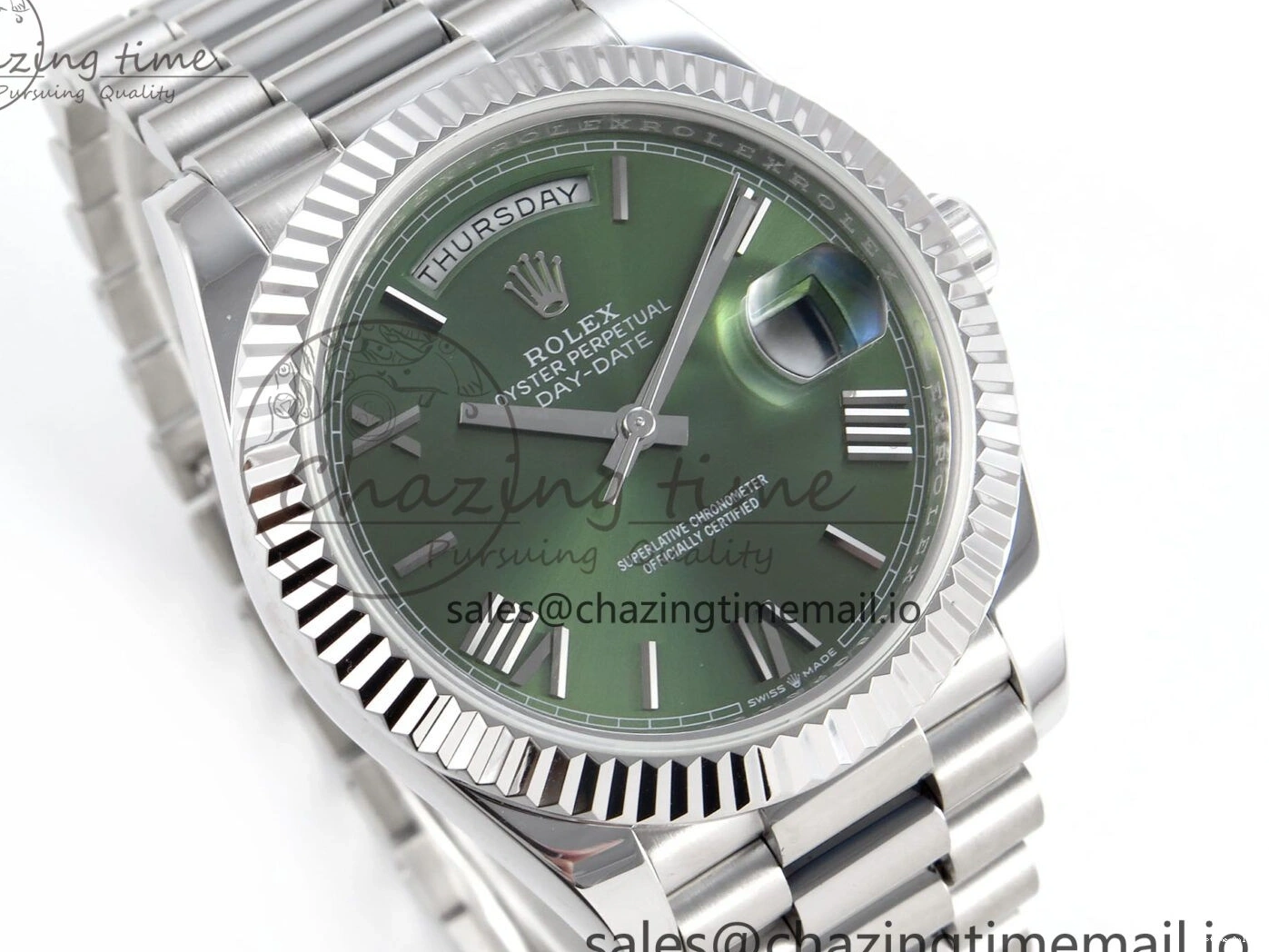 0113 Tailored Day Date 40 SS 228239 KF 1:1 Best Edition Green Roman Dial on President Bracelet VR3255 (Gain Weight) 826